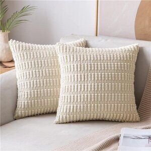 Pack of 2 Corduroy Decorative Throw Pillow Covers 18x18 Inch Soft Boho
